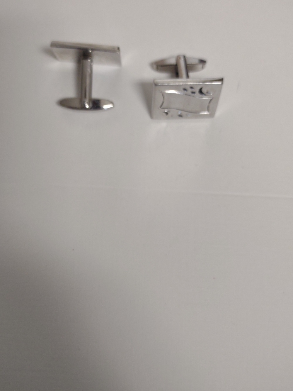 Foster Vintage Square Silver Tone Cufflinks - Modern Wave Design - Picture 3 of 4